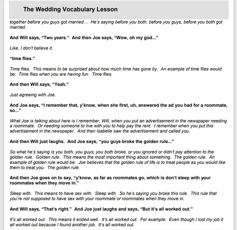 Real English Conversation: Lesson 1 - The Wedding
